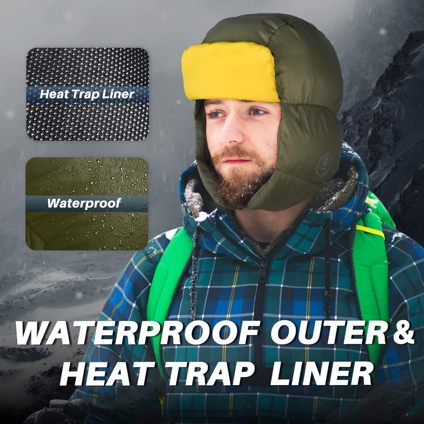 Stay Cozy in Extreme Cold: Men's Duck Down Trapper Hat with Waterproof & Windproof Features for Winter Hunting, Camping & Motorcycling