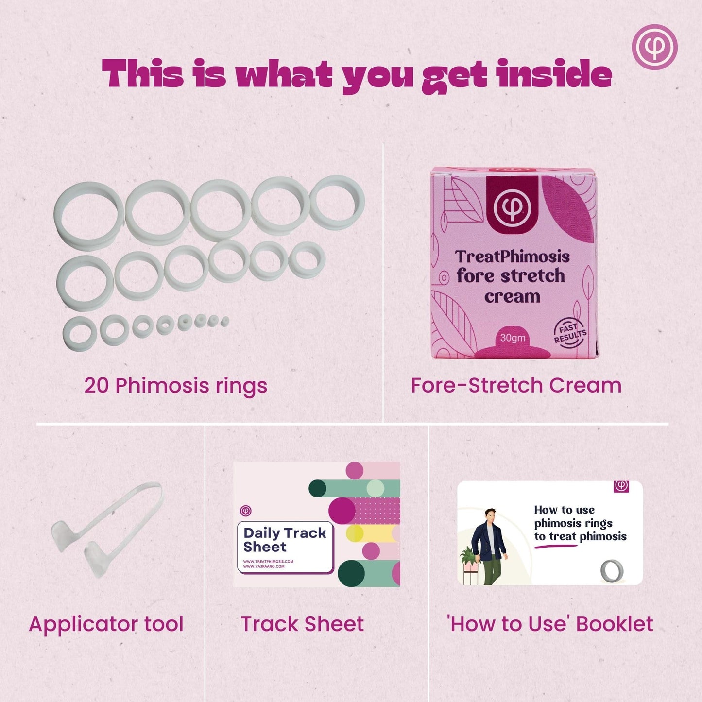 Phimosis Stretching Rings Kit with 20 Graduated Rings and Relief Cream