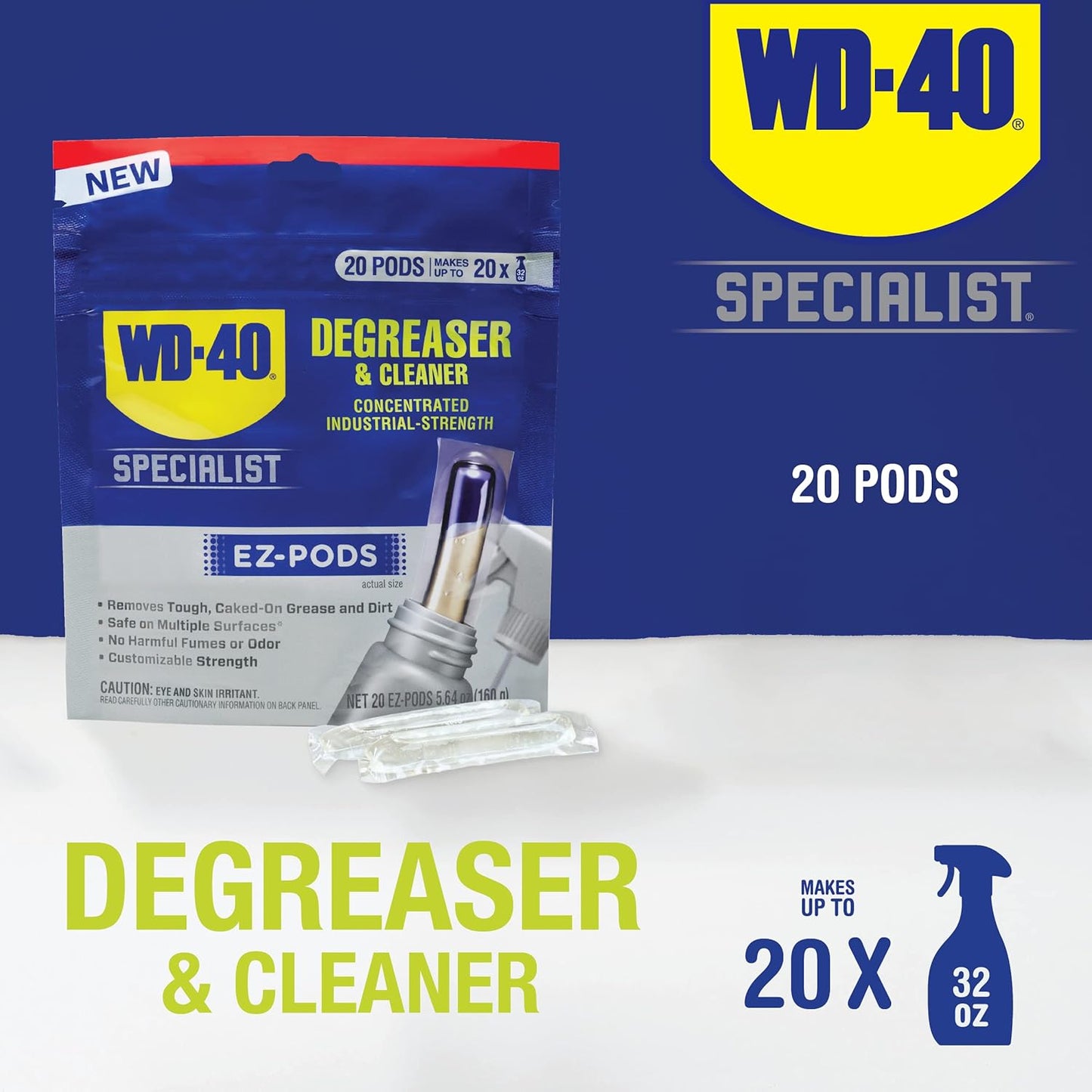 Maximize Efficiency with 20-Pack WD-40 Specialist Degreaser & Cleaner EZ-PODS - Multi-Surface, Custom Strength