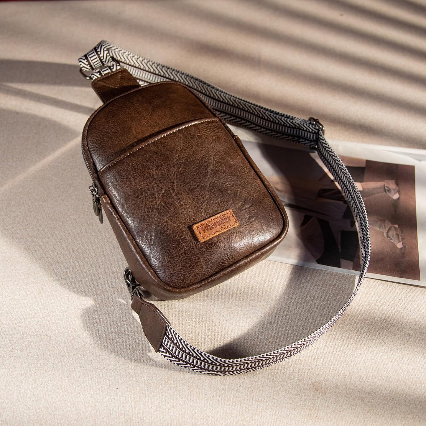 Vegan Leather Crossbody Sling Bag for Women - Perfect for Travel & Everyday Use, Western Design, B-Coffee