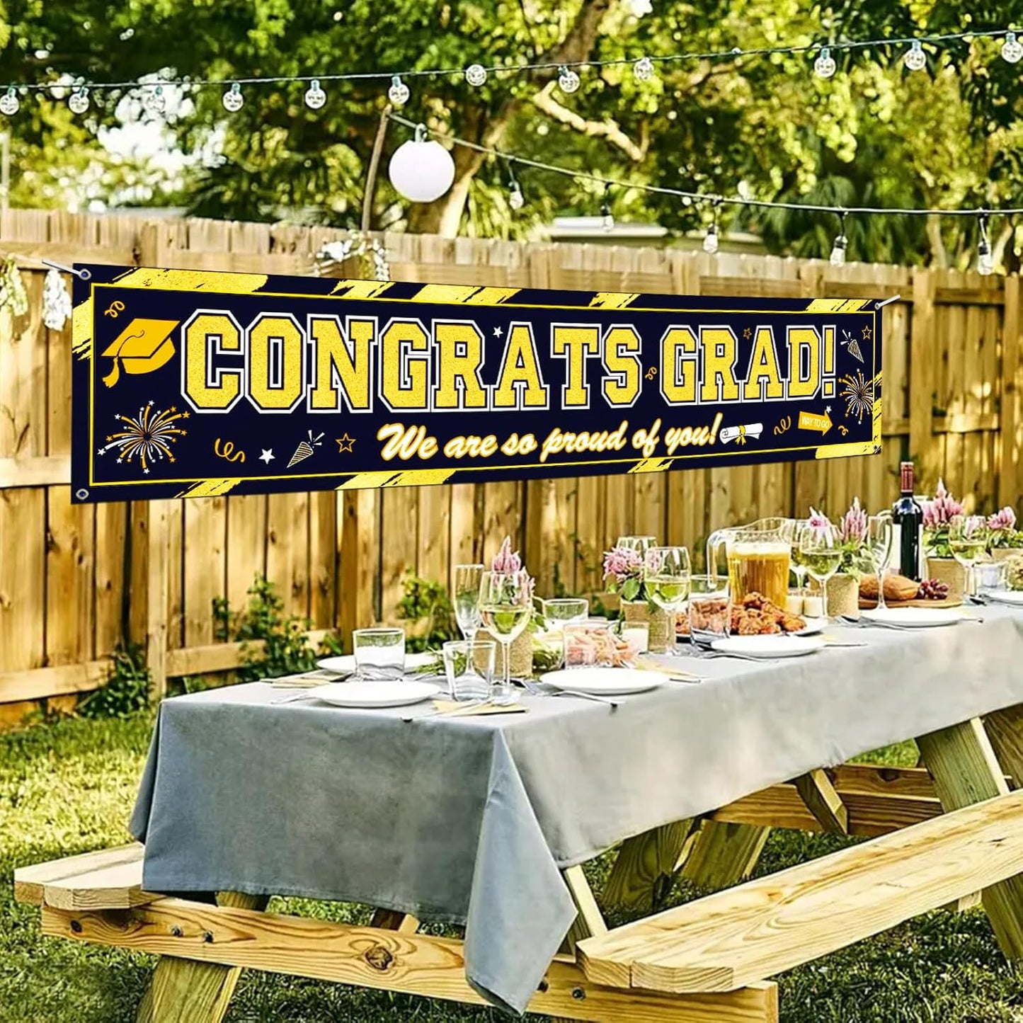 Graduation Yard Sign, Banner, & Balloons Set: Black and Gold Theme, 45 Pieces