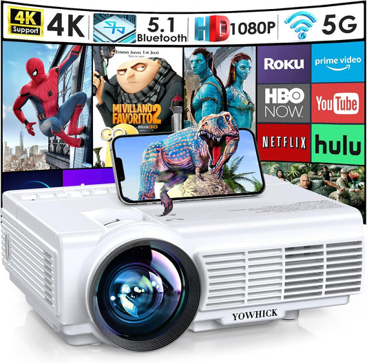 Enjoy Cinema-Quality Viewing at Home with Our 1080P 5G WiFi Bluetooth Projector, Supports 4K - Ideal for Movies & Gaming