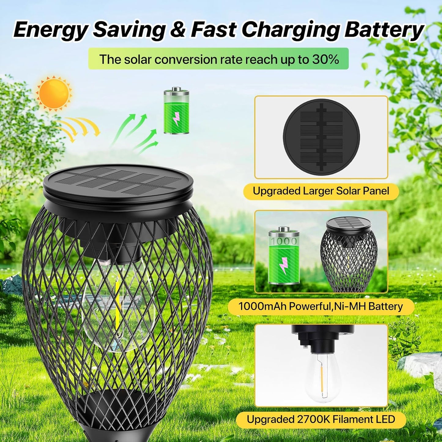 Solar Pathway Lights 4 Pack - Outdoor IP65 Waterproof with Auto On/Off, Warm White