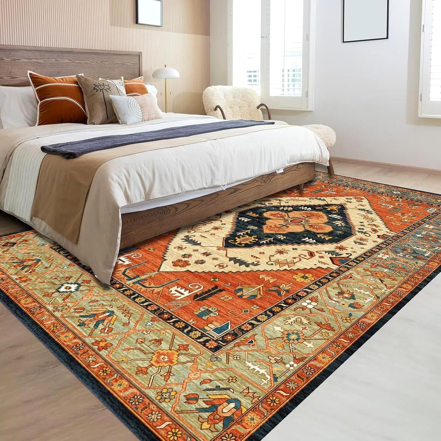 Vintage 6'x9' Area Rug - Washable, Non-Slip Boho Rug for Home Use - Ideal for High Traffic Areas