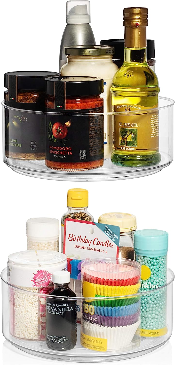 2pk 9" x 3.5" Clear Plastic Lazy Susan/Spice Rack/Cabinet Organizers
