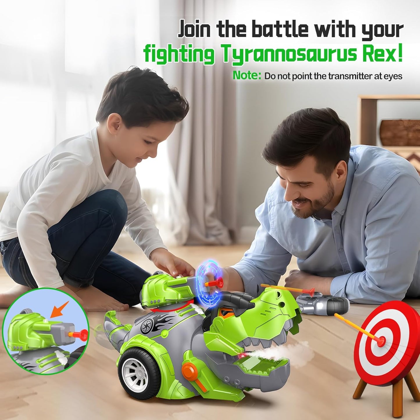 Green Dinosaur Remote Control Car with Programmable Actions & Rechargeable Battery for Kids