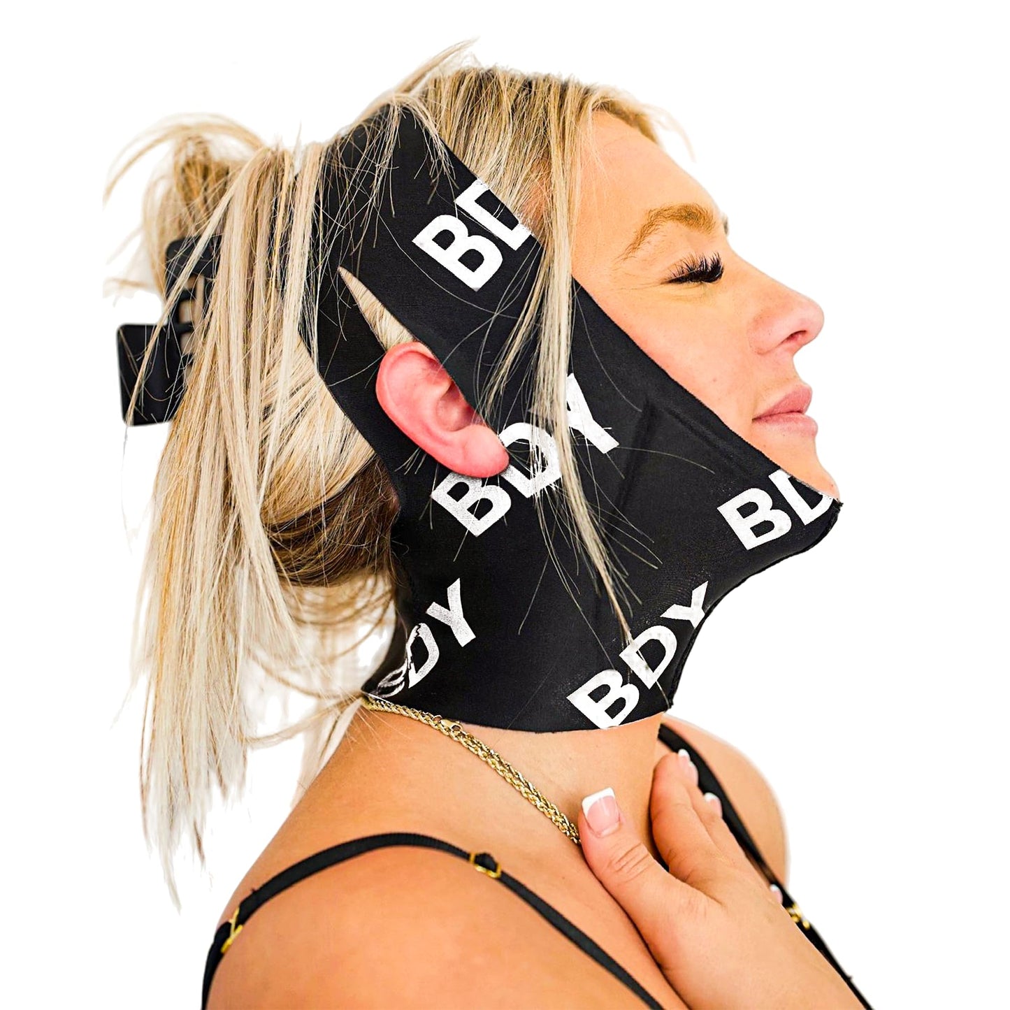 Black Post Surgical Chin Strap Compression Bandage for Neck and Chin, L/XL