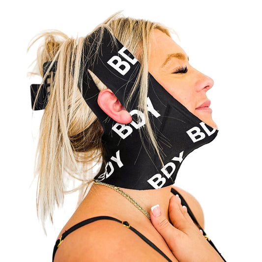Black Post Surgical Chin Strap Compression Bandage for Neck and Chin, L/XL