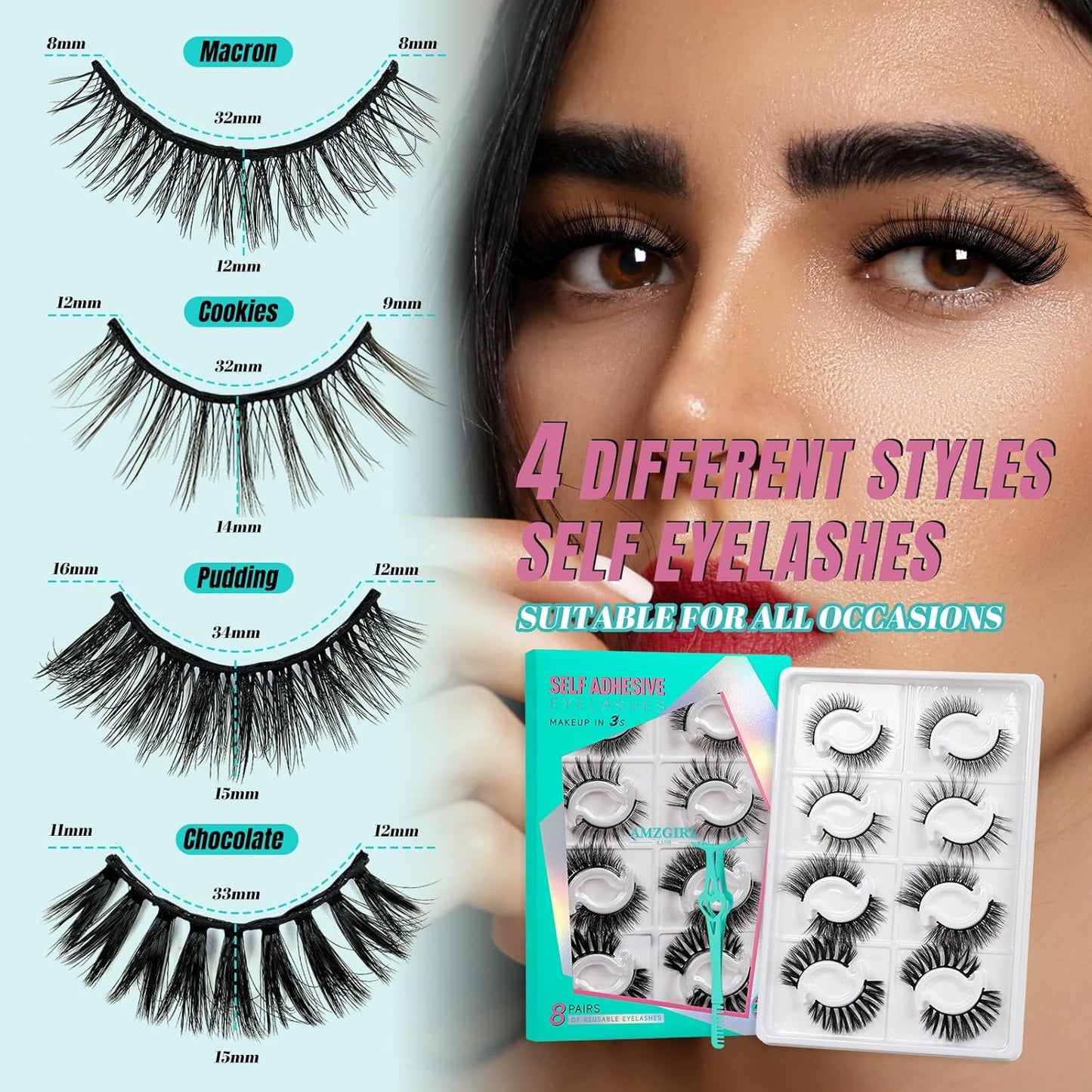 Ultimate Guide to Reusable Self-Adhesive Eyelashes: 8 Pairs with Tweezer, 4 Styles from 8-17mm for Lash Extensions at Home