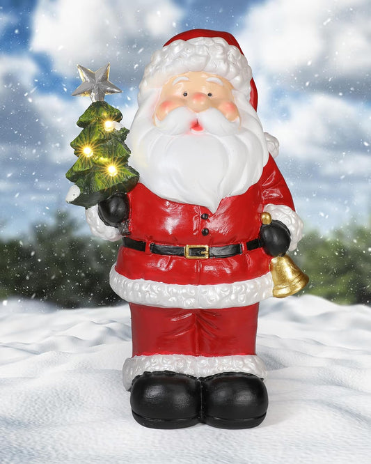 Illuminating 9.5" Resin Solar Santa Claus Statue: A Festive, Eco-Friendly Addition to Your Outdoor Christmas Display