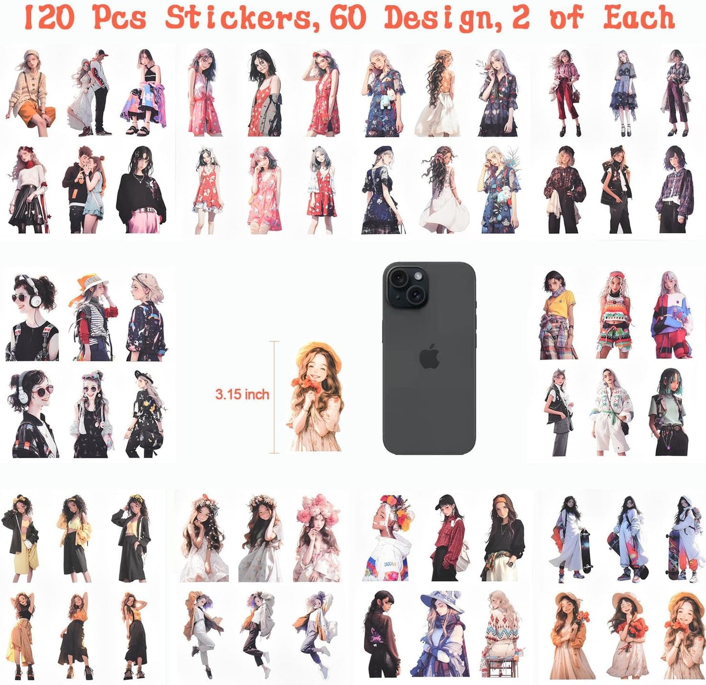 Scrapbook Stickers Set, 120Pcs Aesthetic Girls Stickers for Journaling, Bullet Journals, and Water Bottles