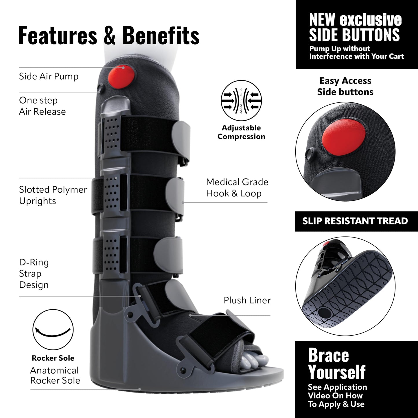 Tall Side Pump Fracture Boot - Large Medical Grade Walking Boot for Injury Recovery