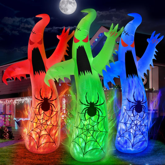 1pc 12FT Giant Ghost Inflatable, Featuring 3-Color Flame LED and Spooky Design for Outdoor Decor