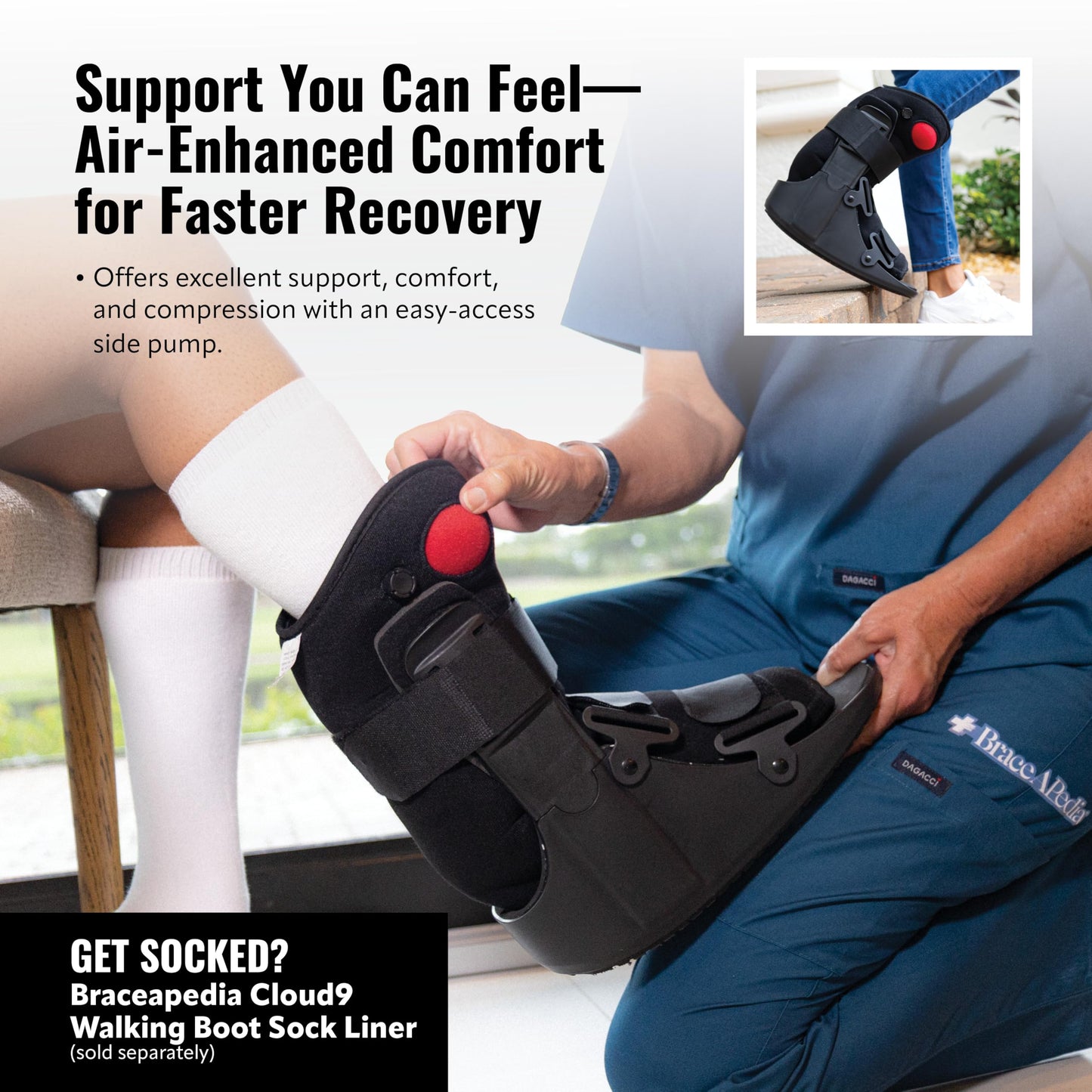 Side Pump Fracture Boot - Medical Grade Air Cam Walker for Sprains and Post-Op Recovery - Large