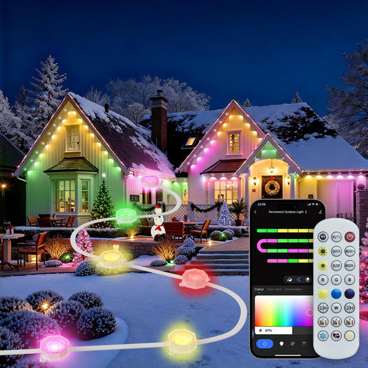 150ft Permanent Outdoor Lights with 72 RGB+IC Smart LED Eave Lighting, IP67 Waterproof, Works with Alexa and Google Assistant