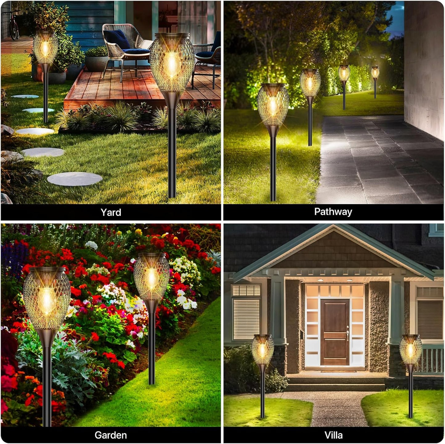 Solar Pathway Lights 4 Pack - Outdoor IP65 Waterproof with Auto On/Off, Warm White