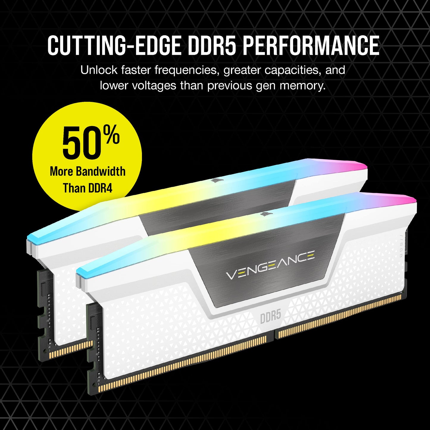 CORSAIR Vengeance RGB DDR5 RAM 32GB (2x16GB) 6000MHz CL36 Intel XMP 3.0 Desktop Memory - White (CMH32GX5M2E6000C36W)