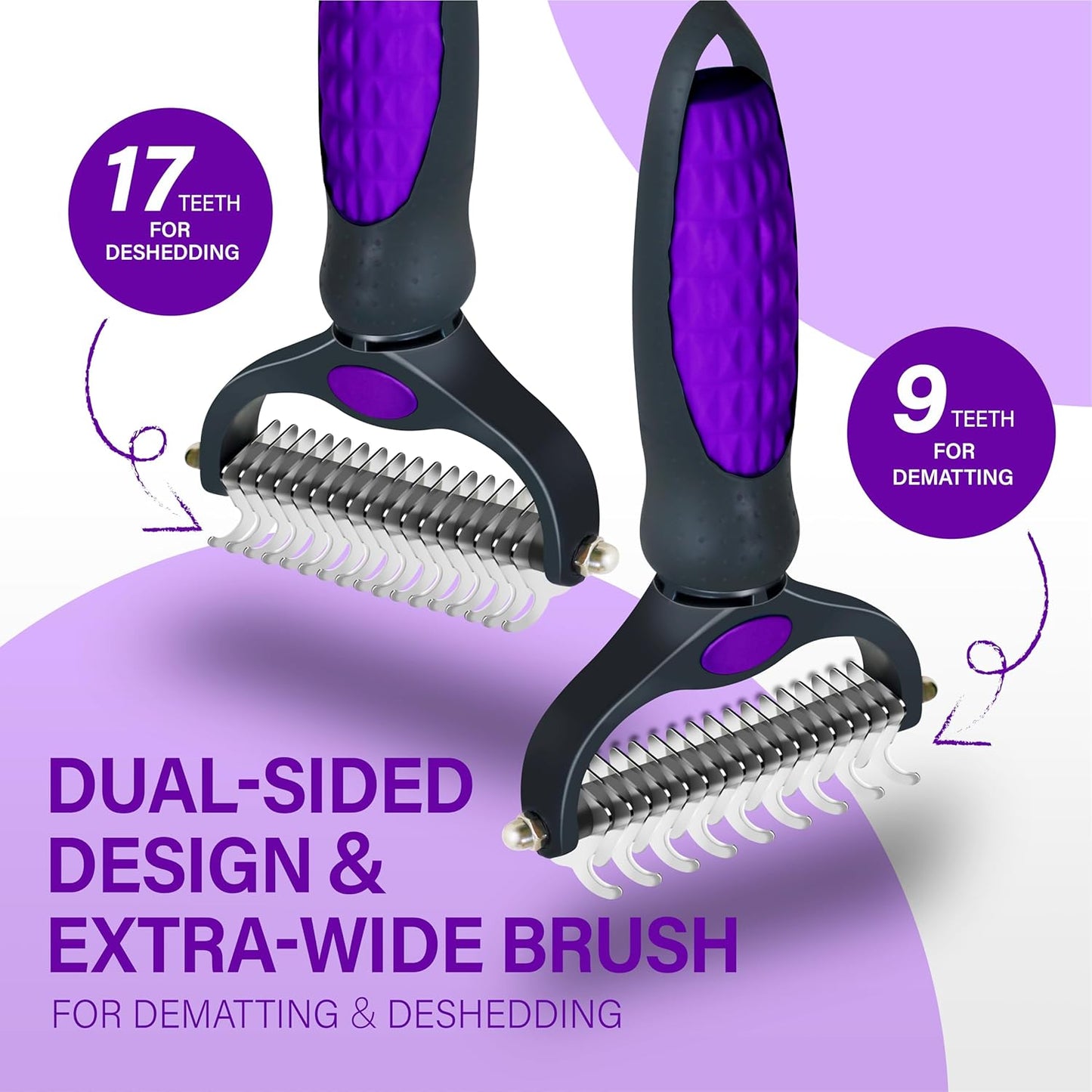 Purple Professional Pet Grooming Brush for Long-Haired Dogs & Cats, Double-Sided Stainless Steel