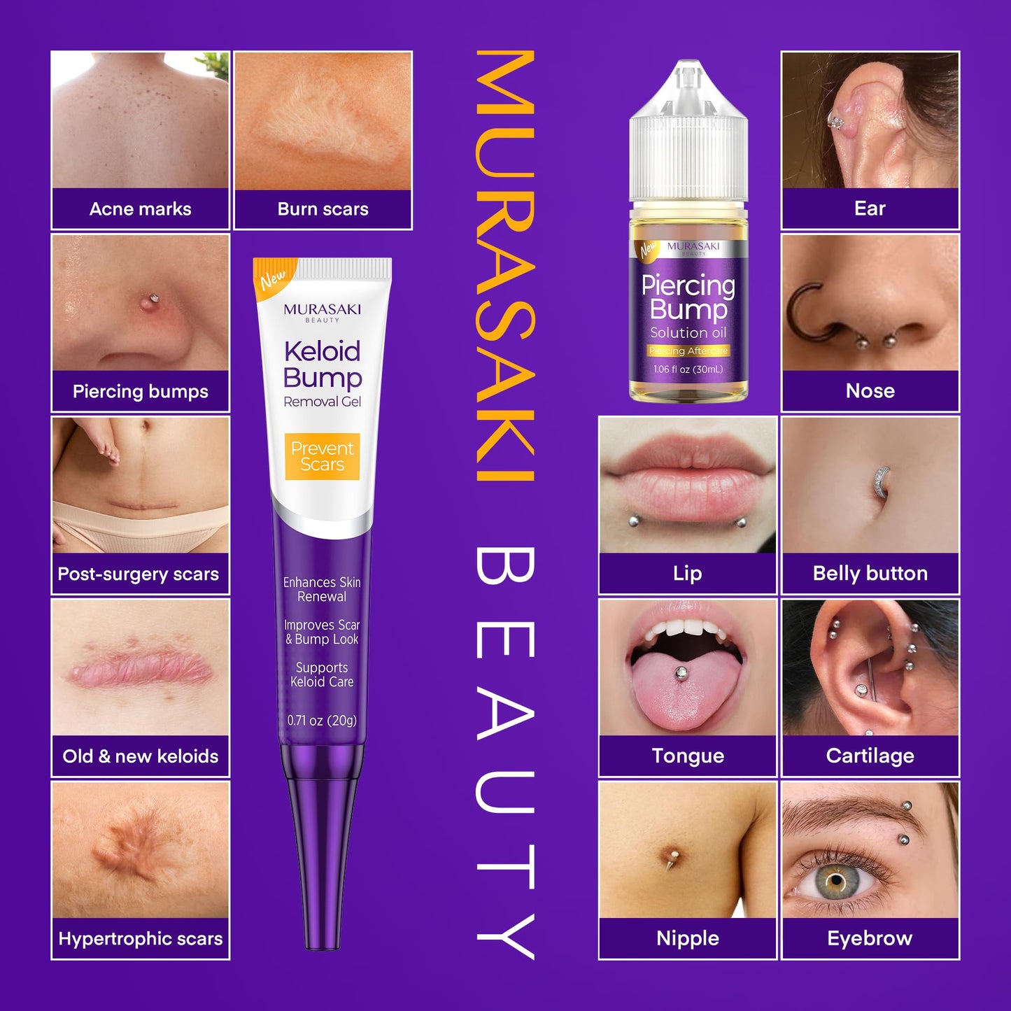 Piercing Keloid Bump Solution Kit - Aftercare Oil (30 mL) and Removal Gel (20 g)
