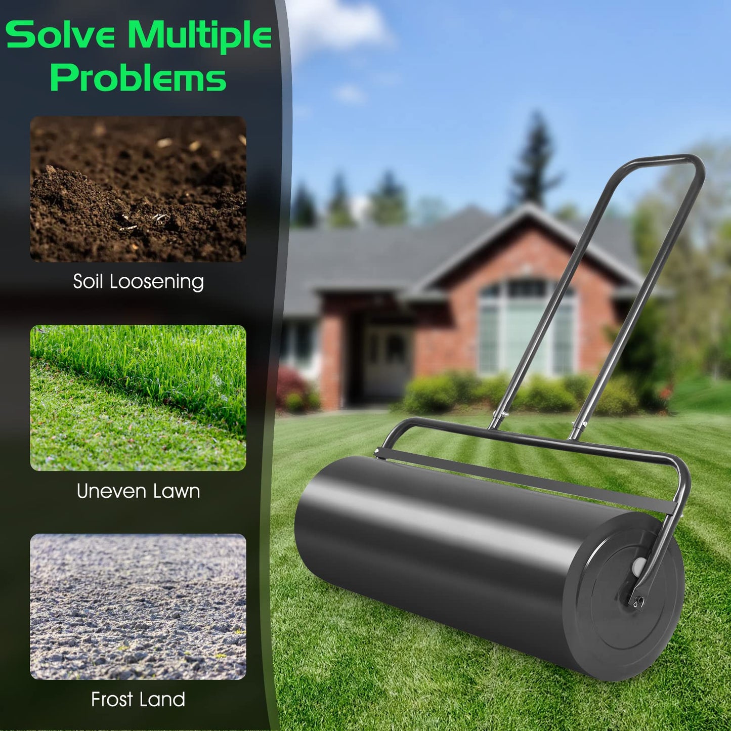 24 Inch Steel Lawn Roller 13 Gallon Pull and Push Yard Roller