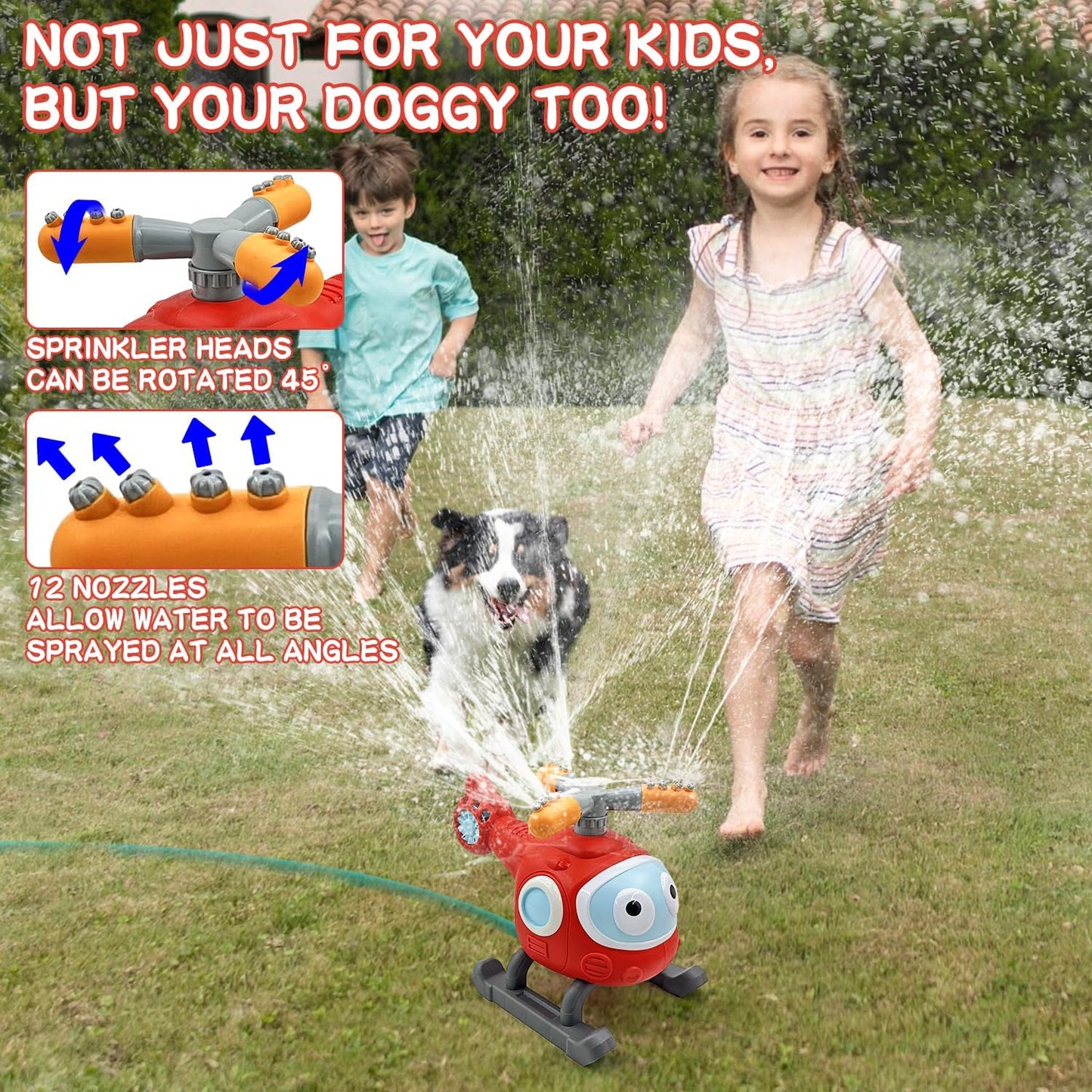 Water Spray Sprinklers & T-Ball Set for Kids - Backyard Spinning Airplane Sprinkler, Sprays Up to 8 Feet High