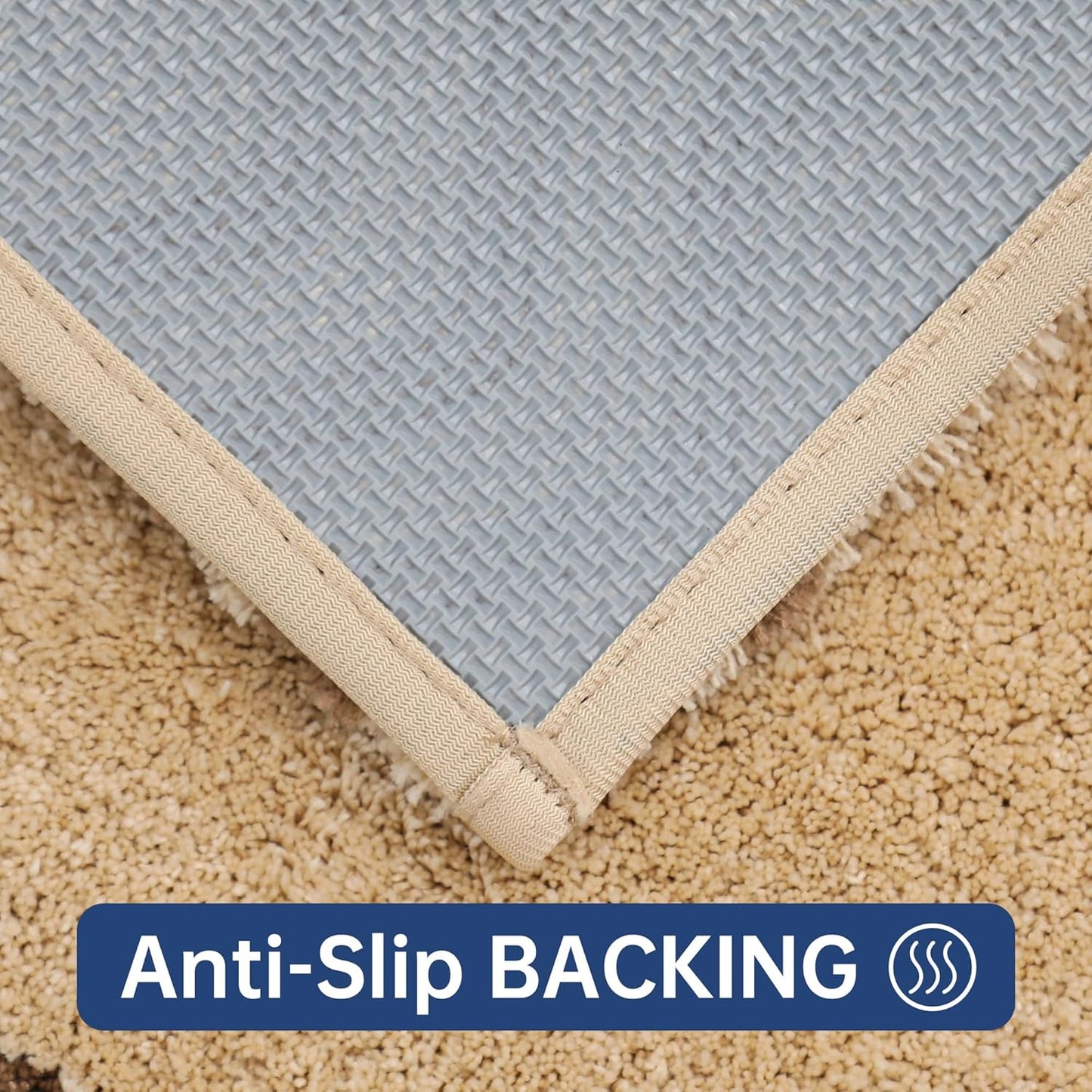 Luxurious Anti-Slip Bath Nursery Rugs - Soft Plush 100% Polyester, Water Absorbent (17x24 inches, Beige)