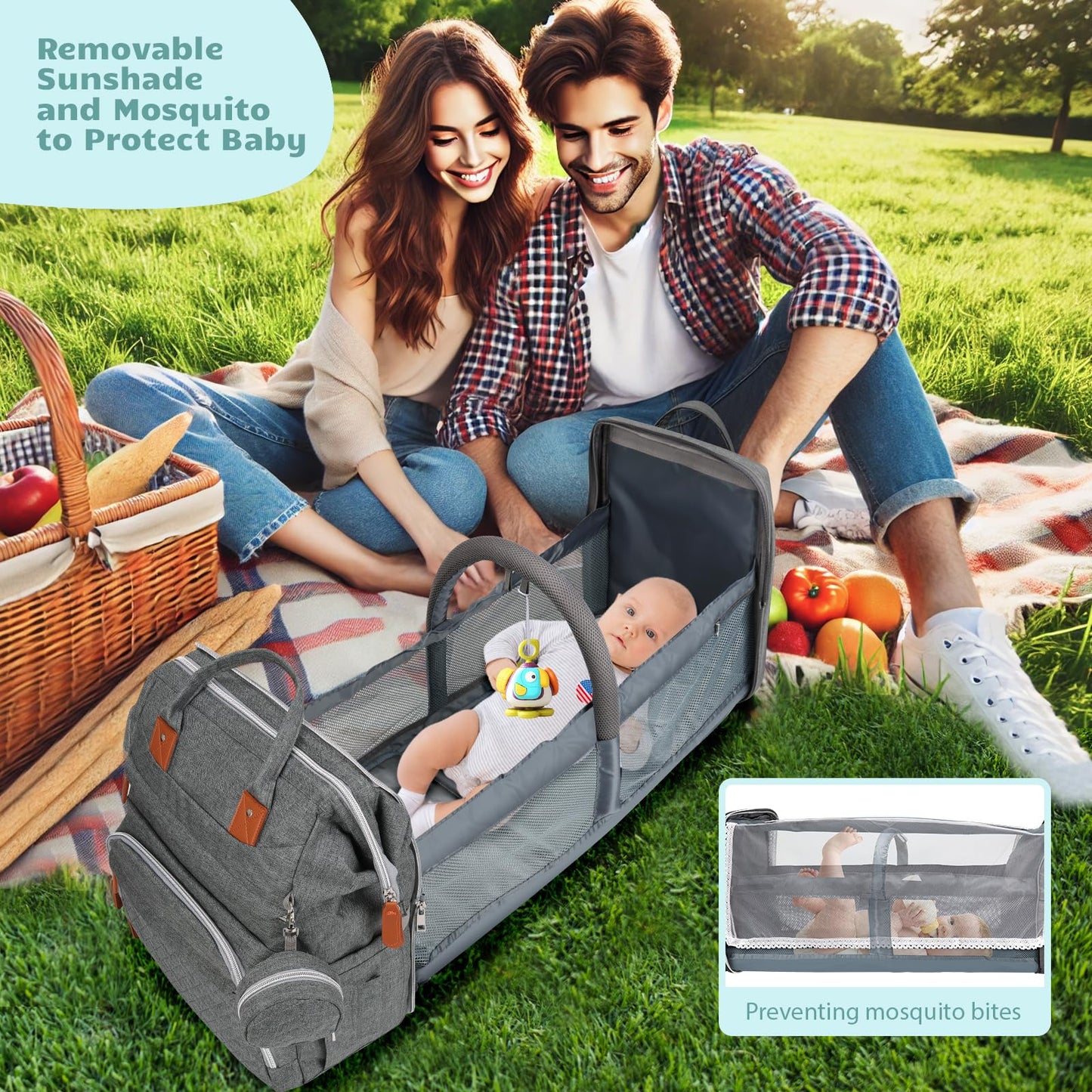 Diaper Bag Backpack with Changing Pad and Insulated Bottle Holders - Grey