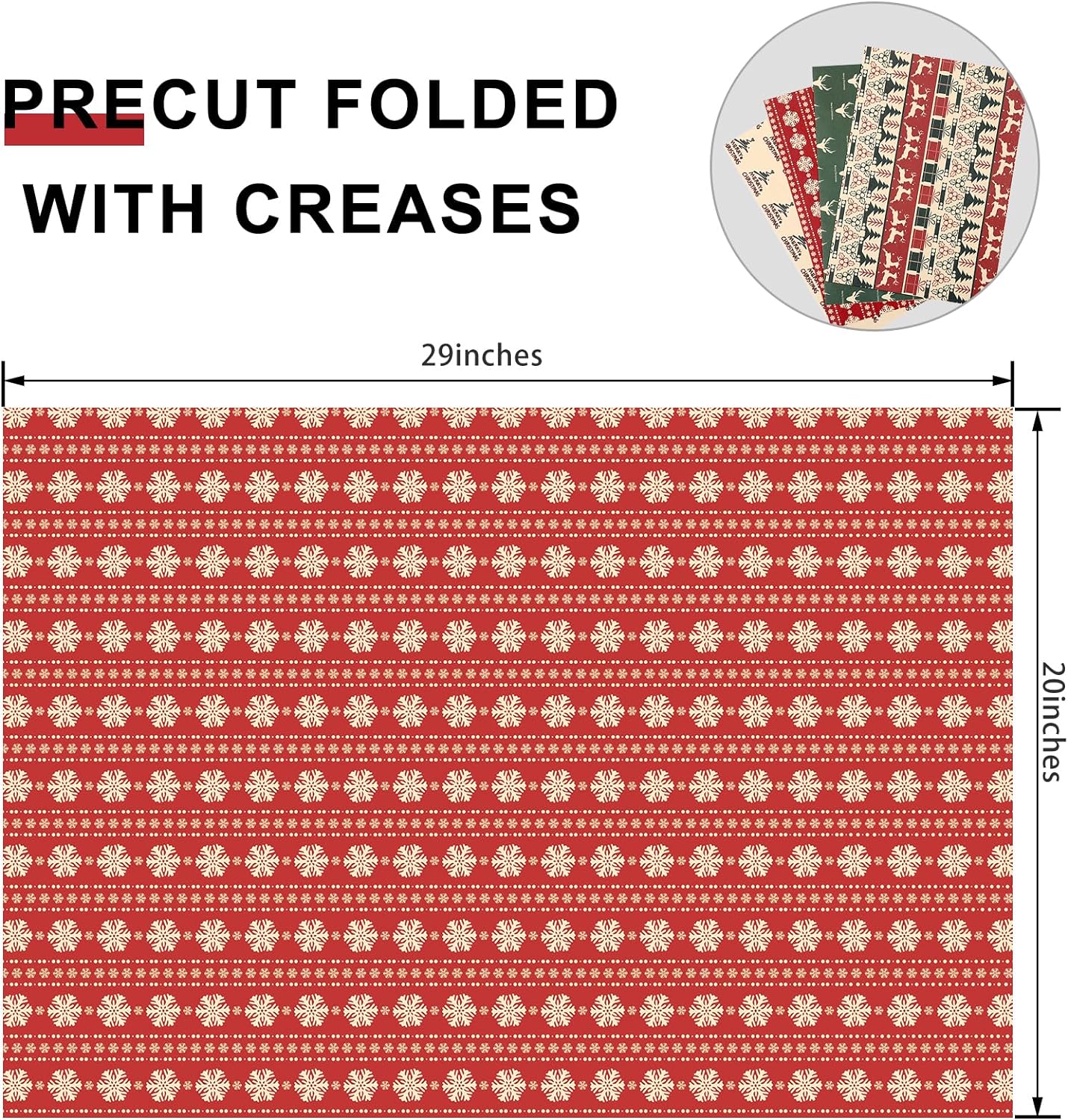 Premium Christmas Wrapping Paper Set - 12 Sheets of Kraft Paper with Festive Red & Green Designs, 20x29" Each for Holiday Gifts