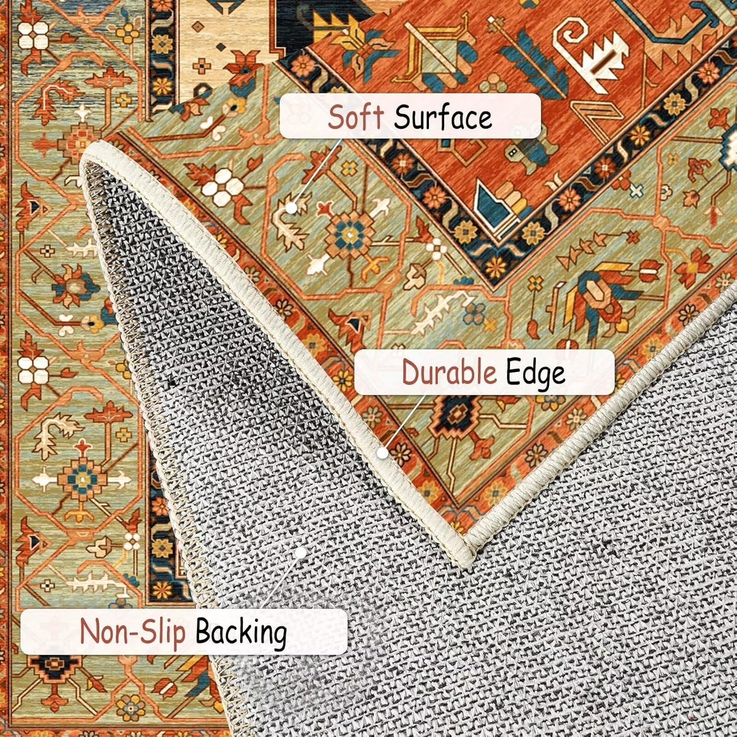 Vintage 6'x9' Area Rug - Washable, Non-Slip Boho Rug for Home Use - Ideal for High Traffic Areas