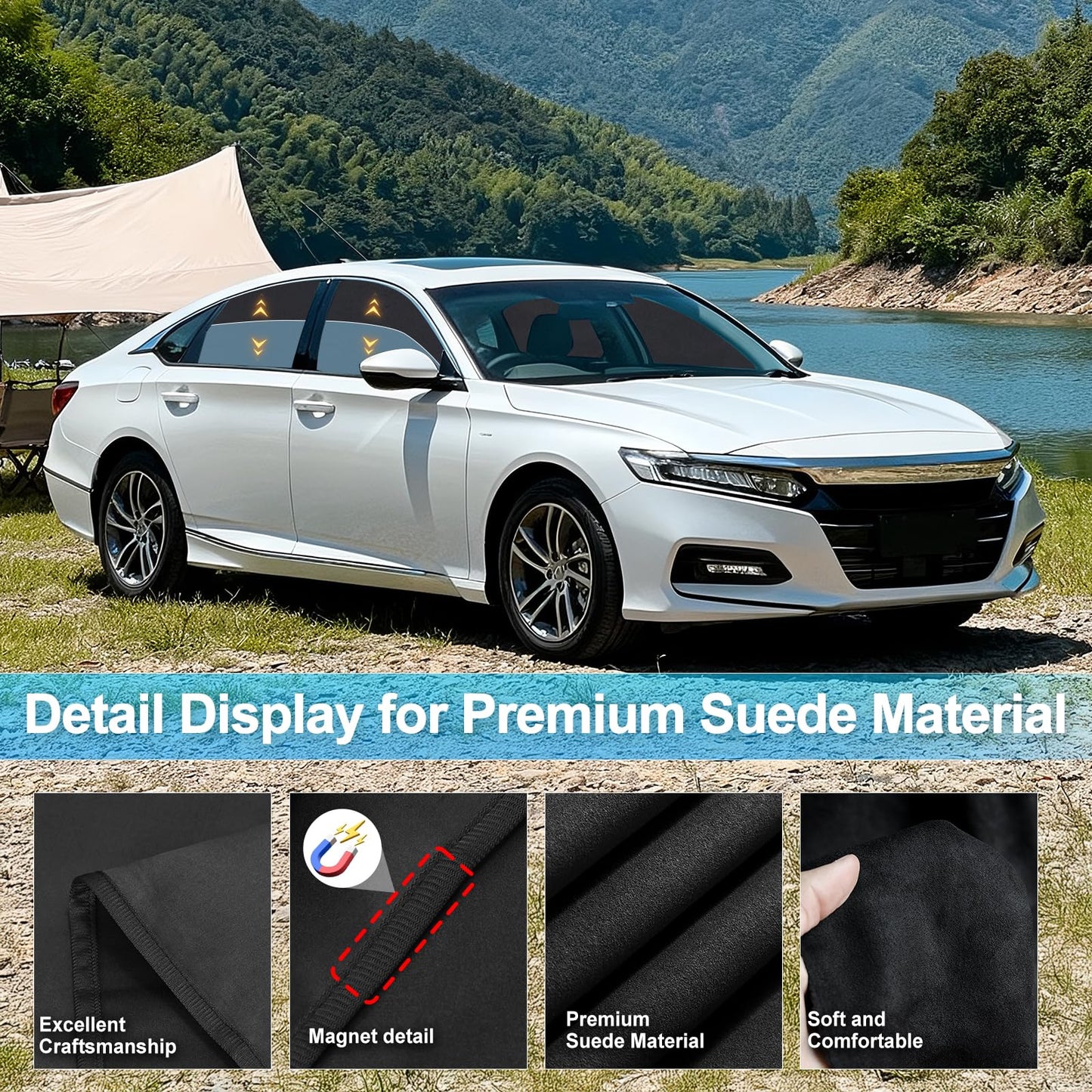 Custom Fit Car Window Shades for Honda Accord 2018-2023, 4-Pack Blackout UV Protection