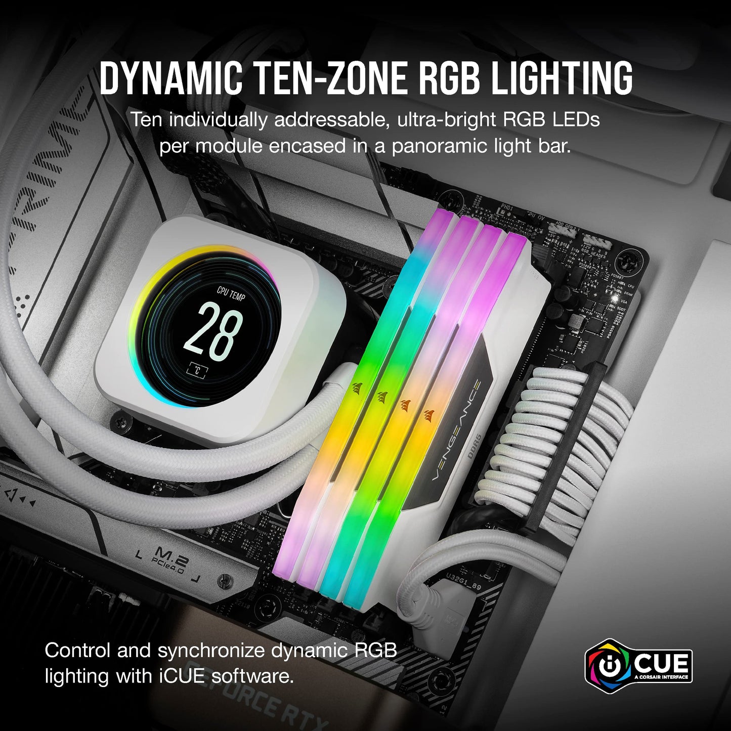 CORSAIR Vengeance RGB DDR5 RAM 32GB (2x16GB) 6000MHz CL36 Intel XMP 3.0 Desktop Memory - White (CMH32GX5M2E6000C36W)