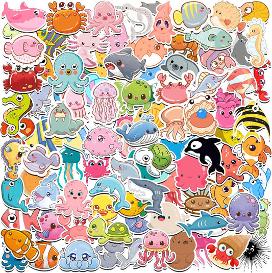 100 PCS Ocean-Themed Kids Stickers: Perfect for Water Bottles & Crafts, Ideal Gifts for Ages 3-12