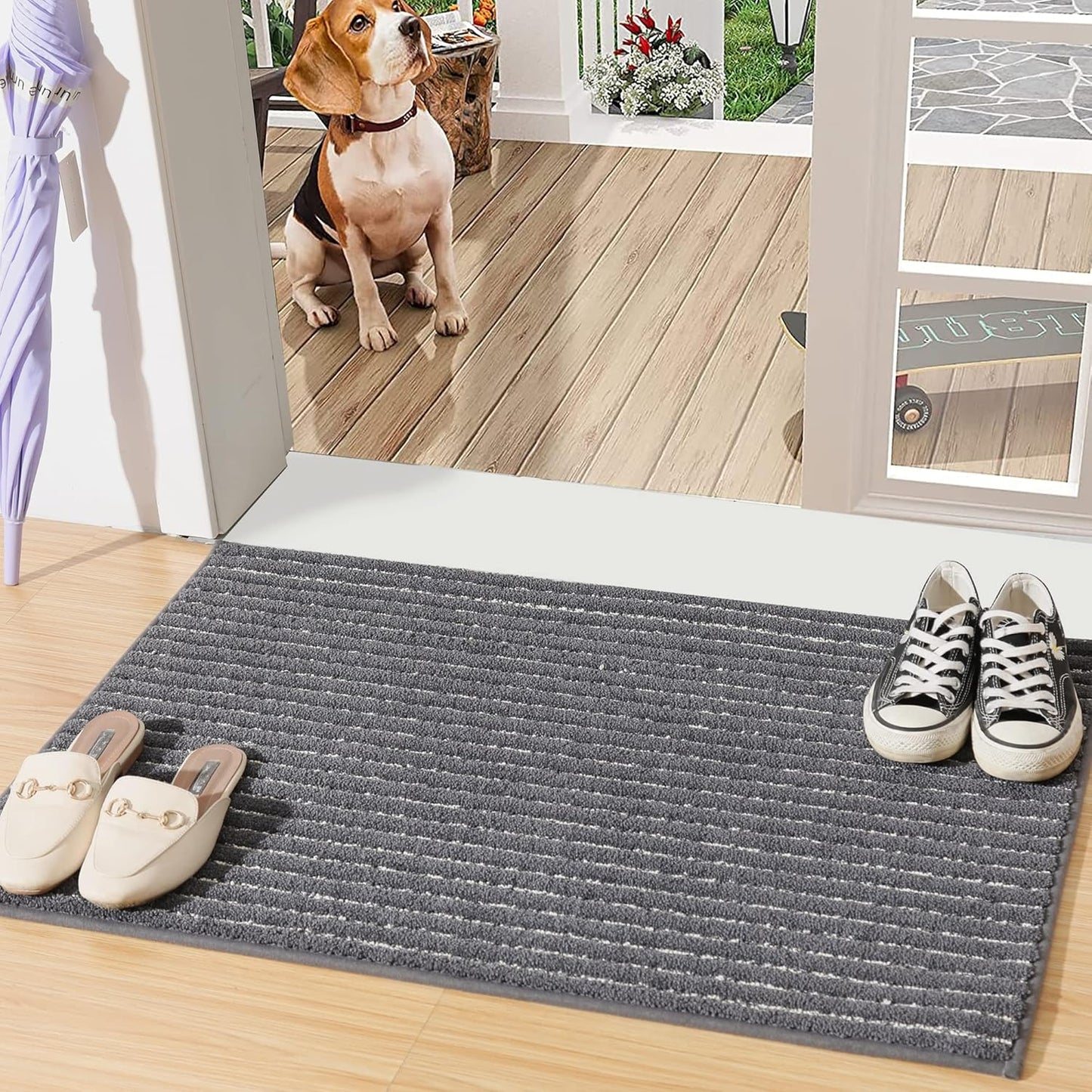 Dark Grey Indoor Door Mat 20"x32" - Absorbent, Anti-Slip Rug for Wet Shoes & Paws
