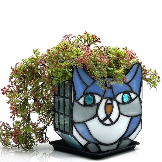 Unique Handmade Cat Plant Display Glass Container for Small Plants, Decorative Indoor Pot with Self-Drainage System, Perfect Gift for Cat Lovers
