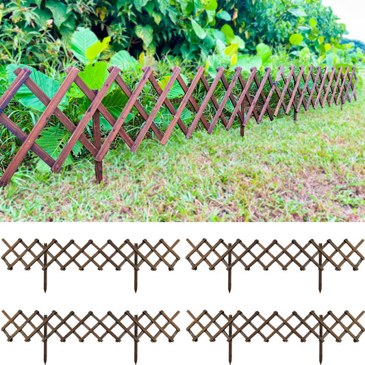 4 Pack Expandable Wooden Garden Fence, Total 24 ft (7.3 m) Lattice Flower Edging for Yard, Lawn, Patio, Trellis, Animal Barrier