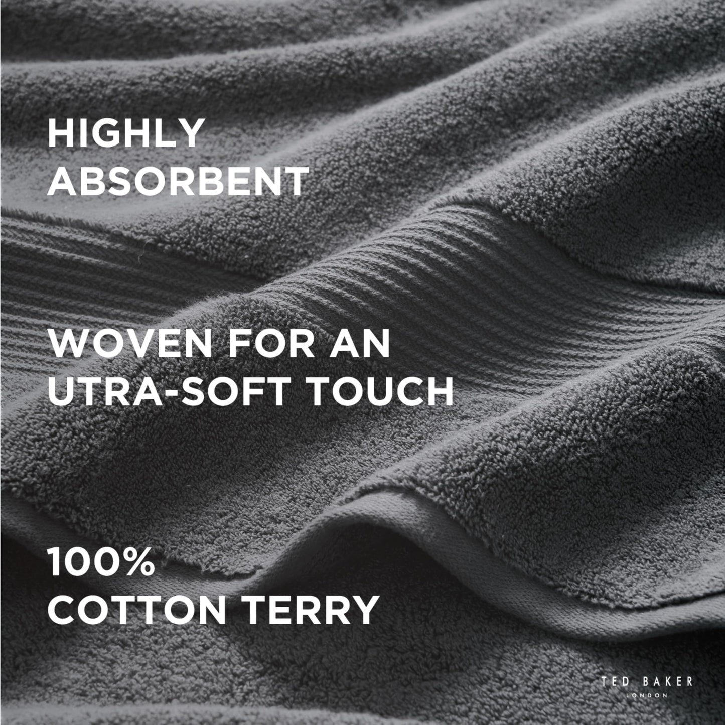 Ted Baker 4-Pack Cotton Washcloth Set, Dark Grey, 13″ x 13″, 550 GSM
