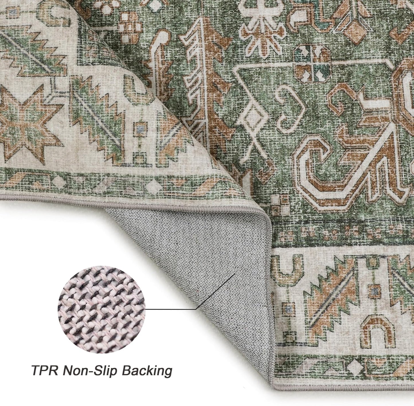 Green 8'x10' Washable Area Rug: Durable & Stain Resistant for Homes