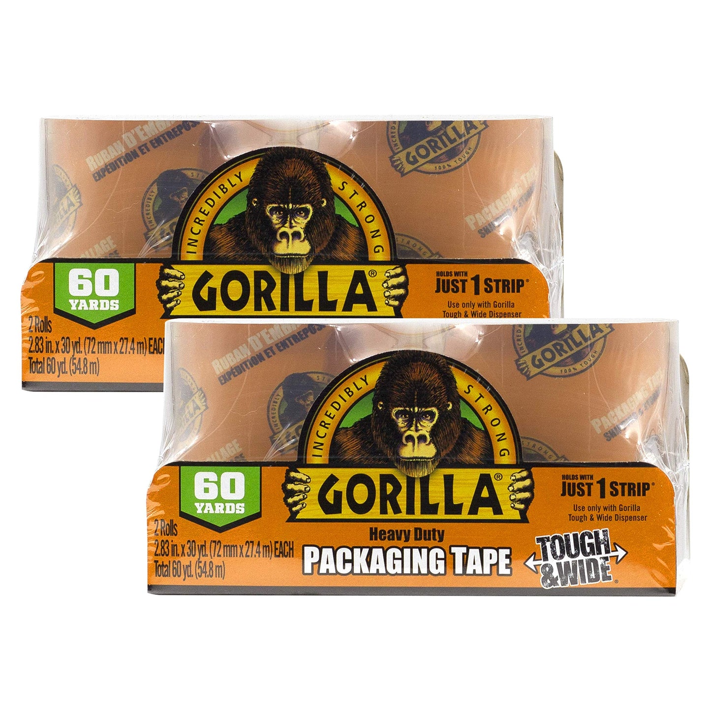Gorilla Tough and Wide Packing Tape, Clear Shipping Tape, 2.83 in. x 30 yd., 2 Rolls