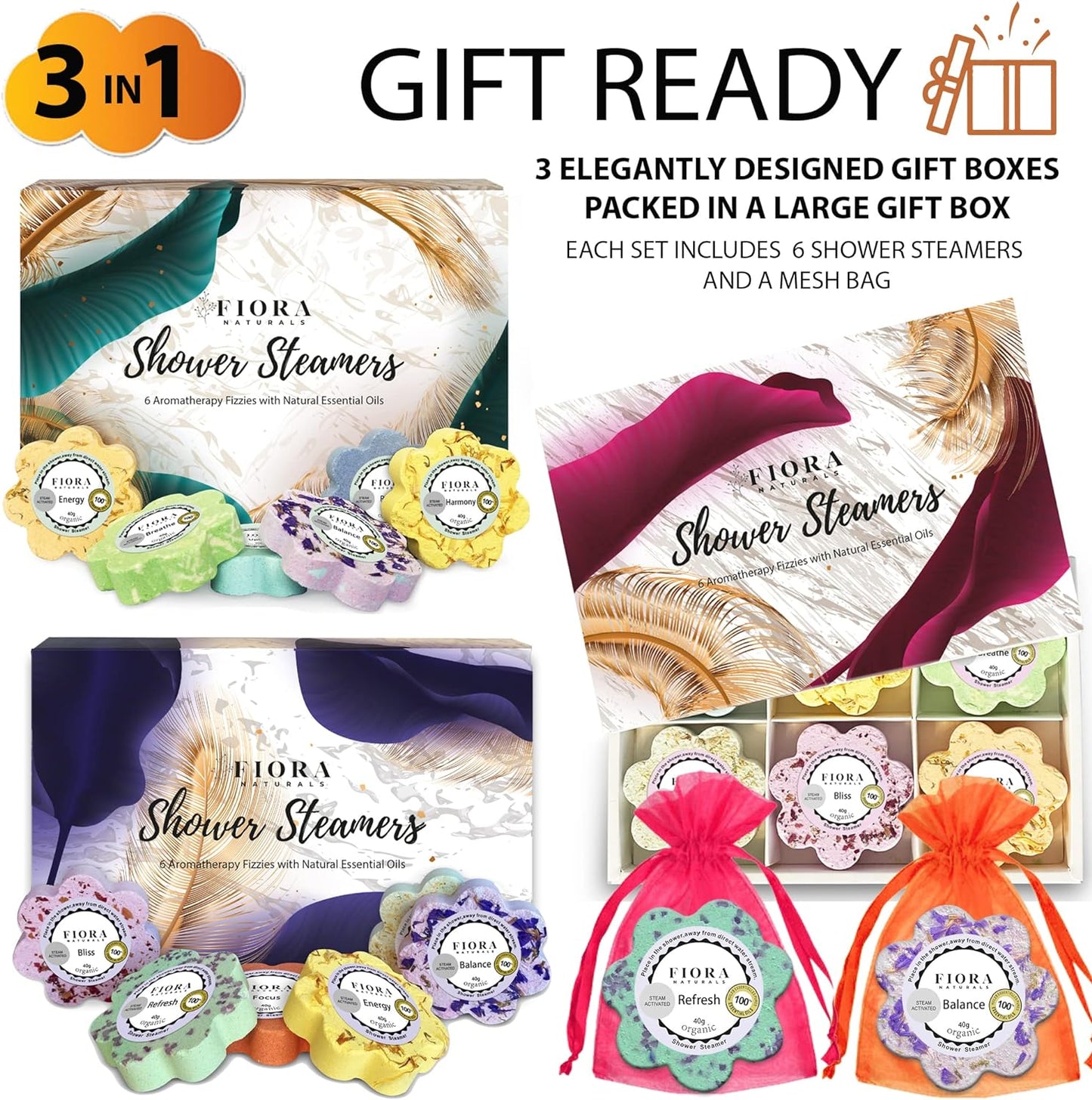 Luxury Shower Steamers Pack - 18pc Organic Essential Oils Aromatherapy Set for Stress Relief
