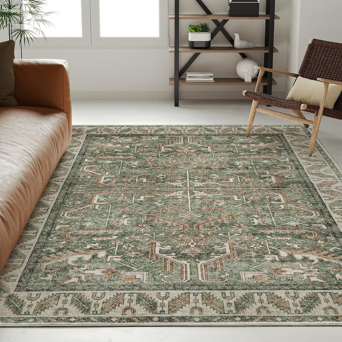 Green 8'x10' Washable Area Rug: Durable & Stain Resistant for Homes