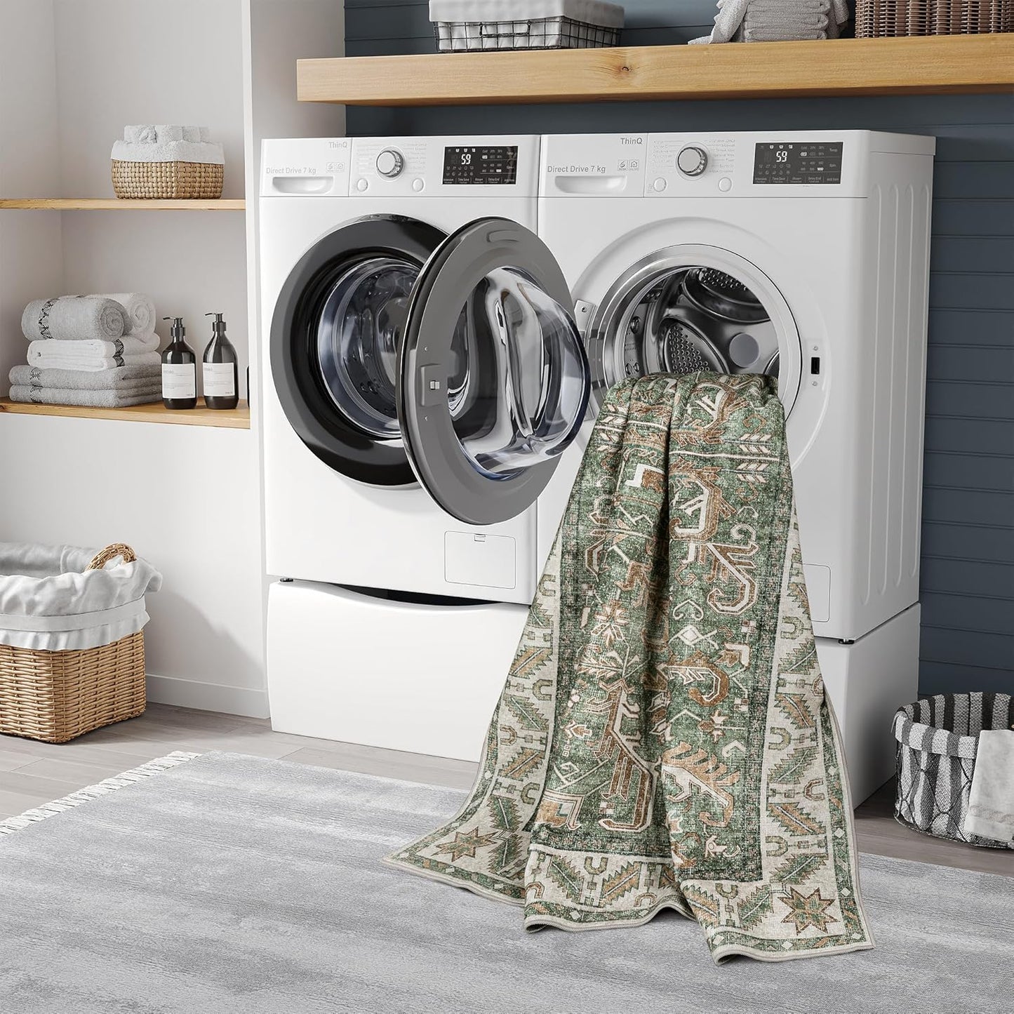 Green 8'x10' Washable Area Rug: Durable & Stain Resistant for Homes
