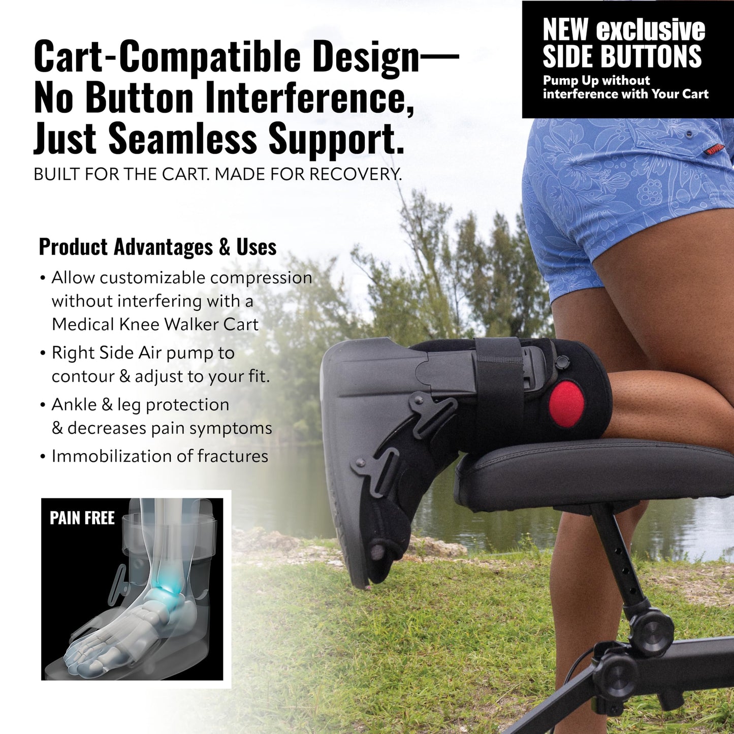 Side Pump Fracture Boot - Medical Grade Air Cam Walker for Sprains and Post-Op Recovery - Large