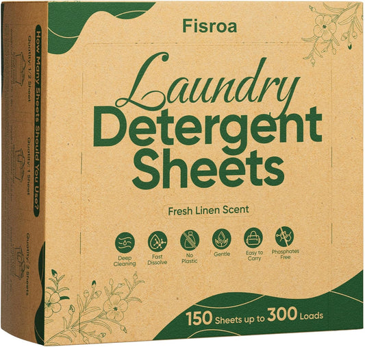150 Sheets Travel Laundry Detergent Sheets, 300 Loads, Eco-Friendly & Space-Saving - Fresh Linen Scent