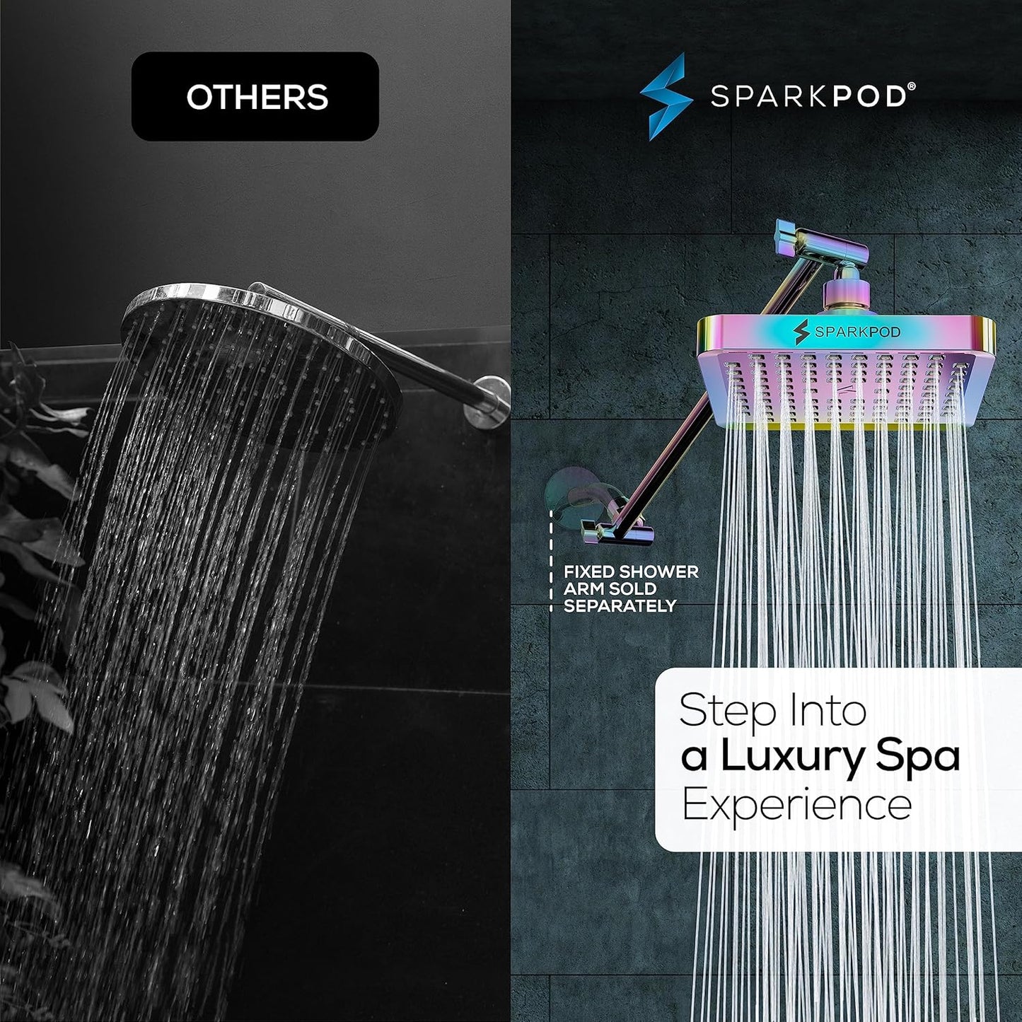 Luxurious 16" Rainbow Square Rain Shower Head with Rotating Extension Arm