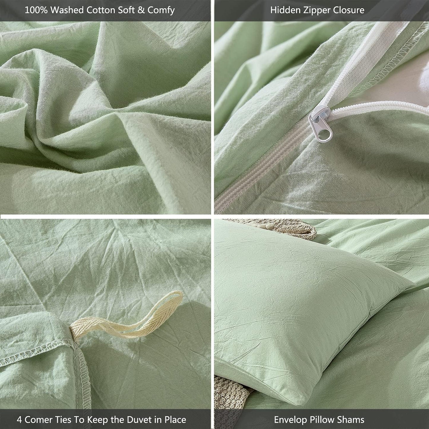 Seaglass Green California King Duvet Cover Set in Washed Cotton Linen Texture