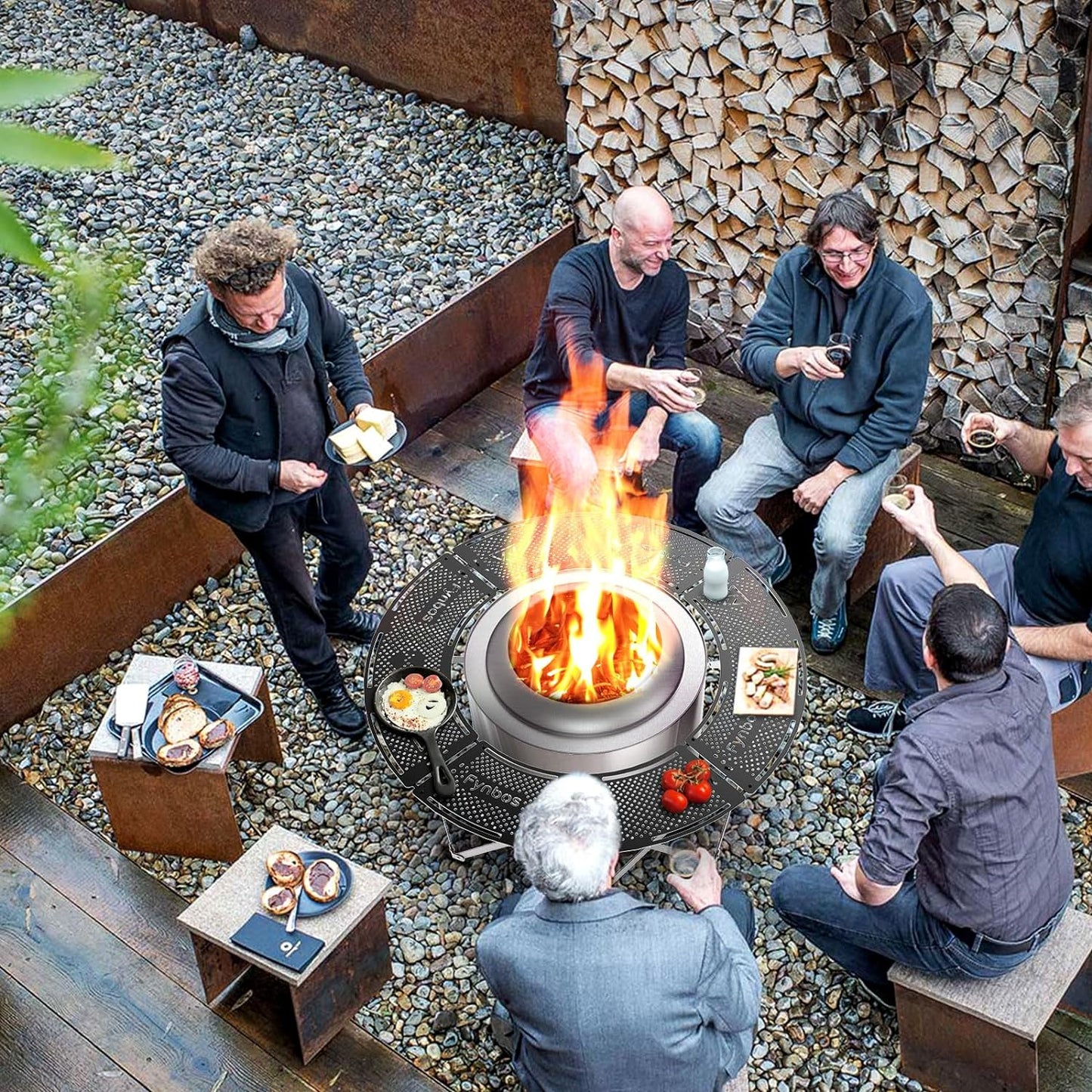Adjustable Height Fire Pit Surround Tabletop for Outdoor Camping