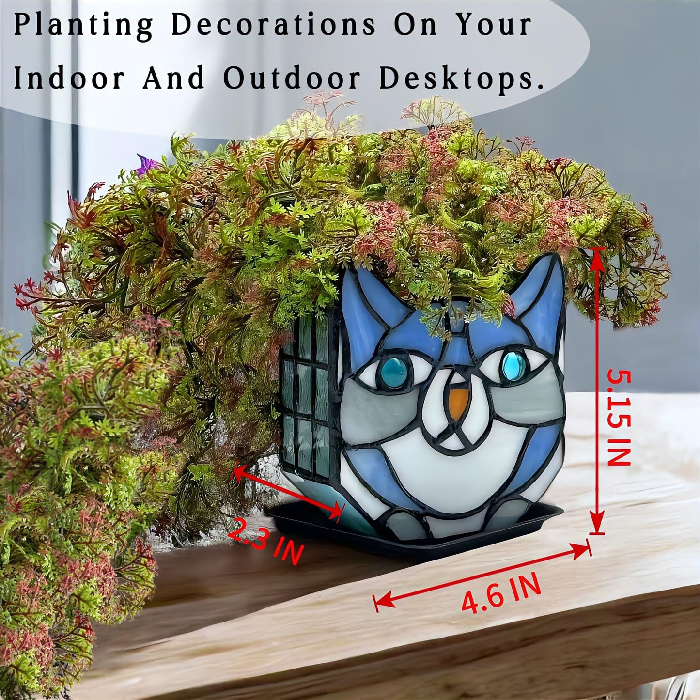 Unique Handmade Cat Plant Display Glass Container for Small Plants, Decorative Indoor Pot with Self-Drainage System, Perfect Gift for Cat Lovers