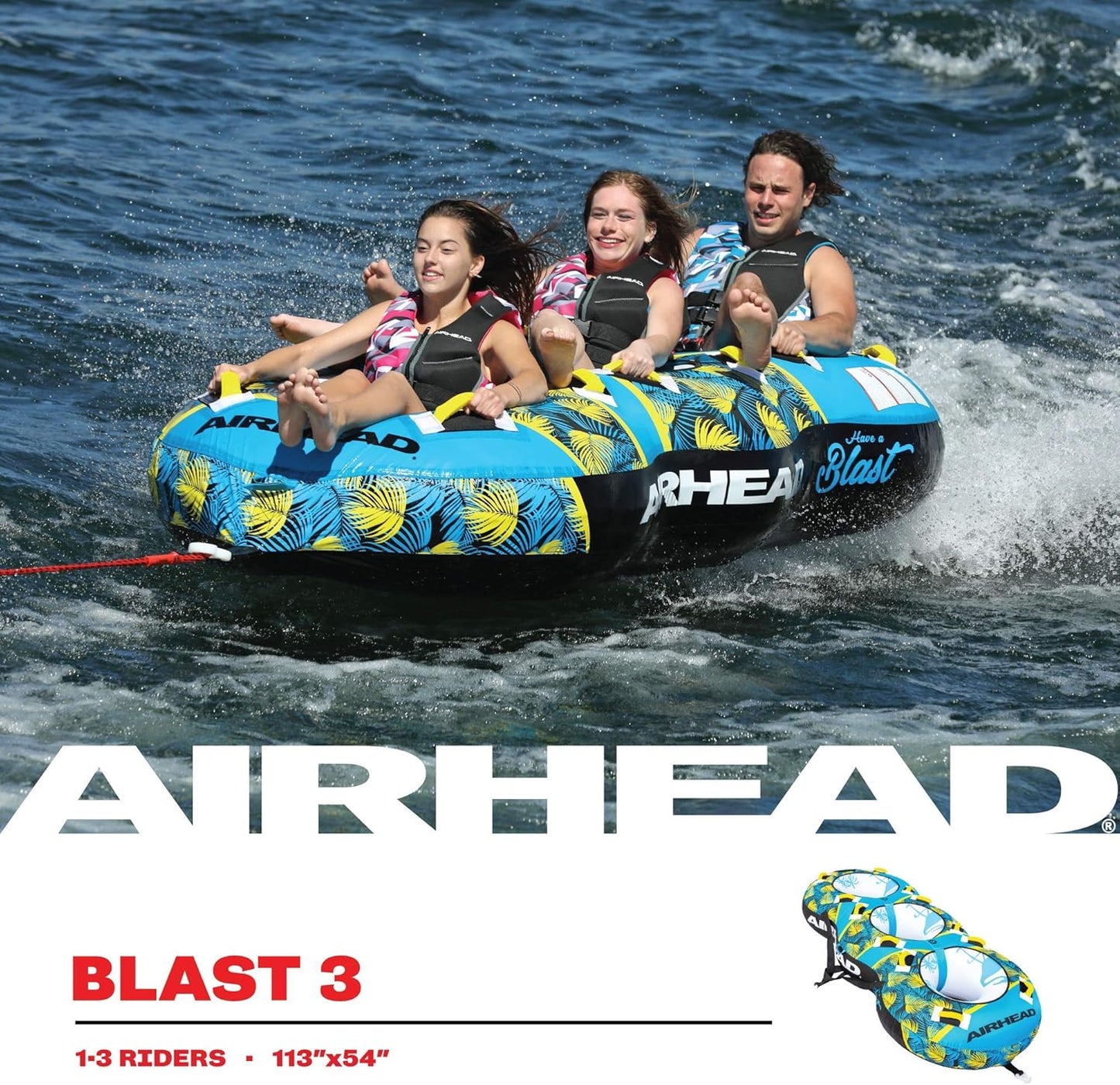 3-Rider Towable Tube with Dual Tow Points for Watersports Fun
