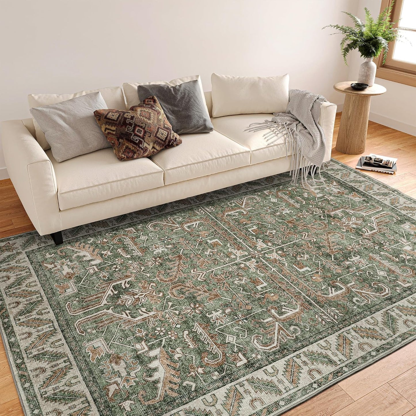 Green 8'x10' Washable Area Rug: Durable & Stain Resistant for Homes