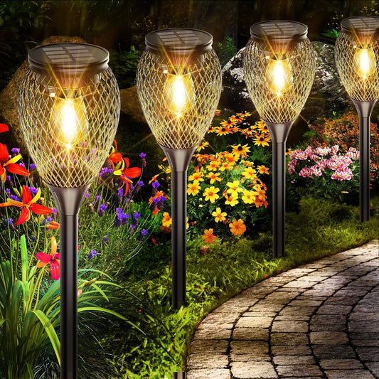 Solar Pathway Lights 4 Pack - Outdoor IP65 Waterproof with Auto On/Off, Warm White